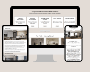 Vilora Luxe belsőépítészeti weboldal reszponzív nézete számítógépen, tableten és mobilon – készítette Gabay Design